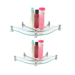 Brass F Brackets  Combo  of  Zig-Zag Shape 12 by 12 inch and 10x 10 inch Glass Corner Shelf - Deczo