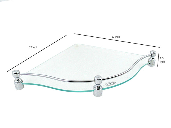 Long Hard Brackets Zig-Zag Shape 12 by 12 inch Glass Corner Shelf - Deczo