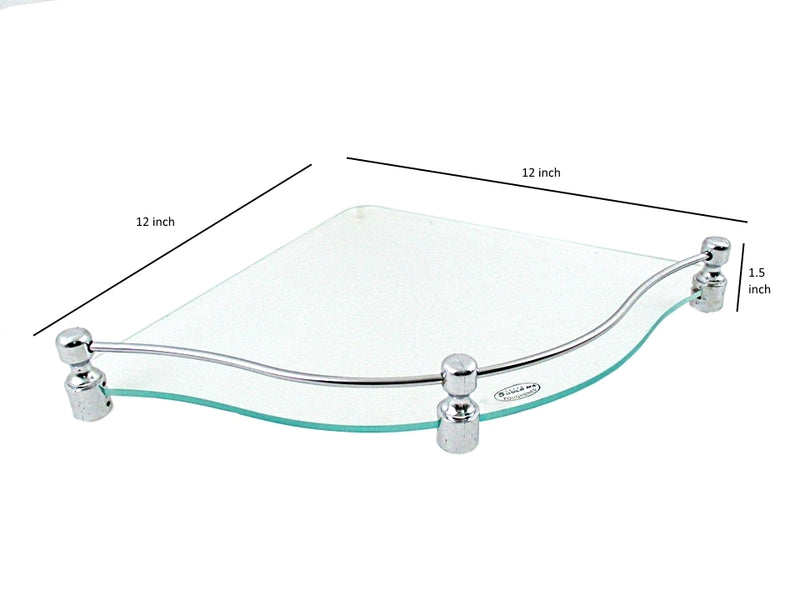 Long Hard Brackets Zig-Zag Shape 12 by 12 inch Glass Corner Shelf - Deczo