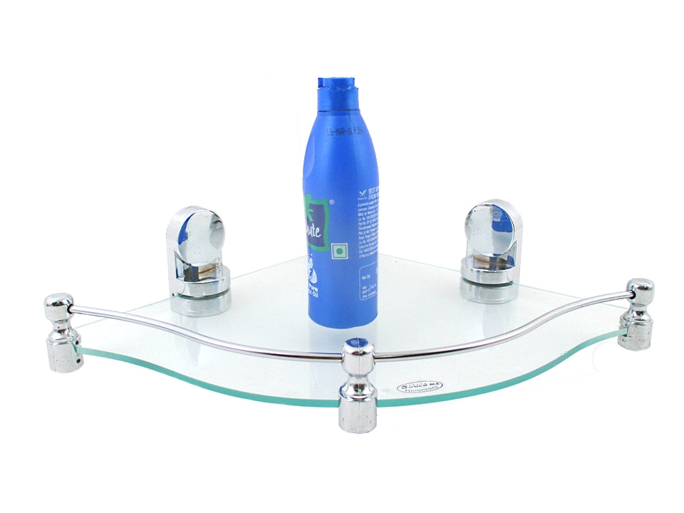 Queen Brackets Zig-Zag Shape 12 by 12 inch Glass Corner Shelf - Deczo