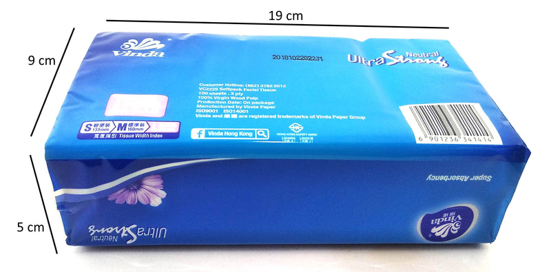 Pack of 400 Ultra Soft Vinda VC2225 Facial Tissue, 3 Ply, 100 Sheets Per Roll (Dry Type) - Deczo