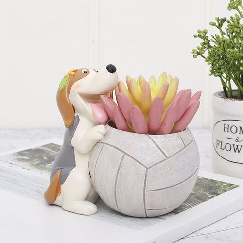 Cute Playful Dog with Tennis Ball Resin Succulent Pot - Deczo