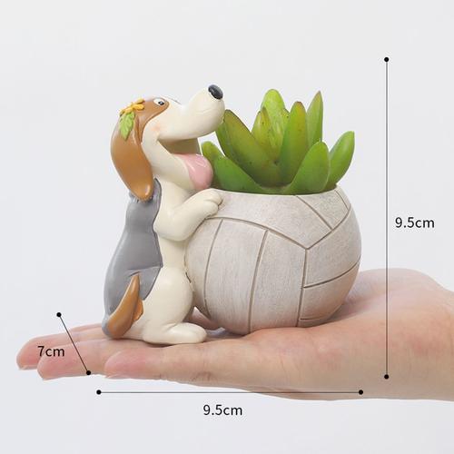 Cute Playful Dog with Tennis Ball Resin Succulent Pot - Deczo