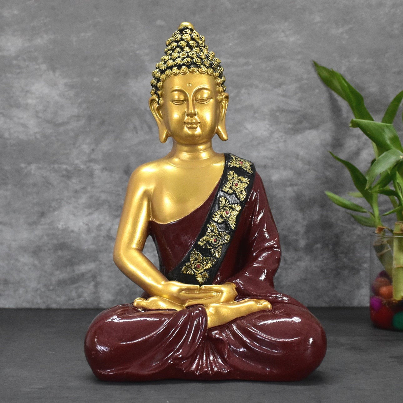 Buddha in Deep Meditation : Golden & Maroon
