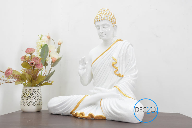 2 Feet Serene Blessing Buddha   : Glossy White