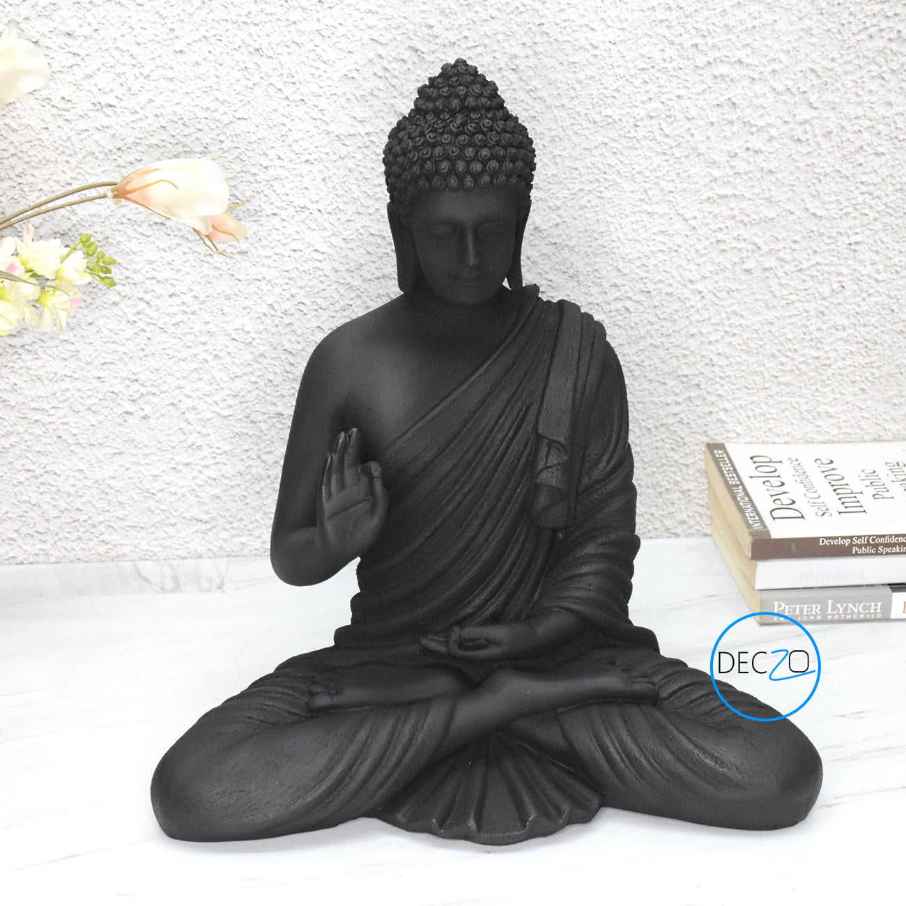 The Healing Spirit Blessing Buddha Statue : 1.25 Feet, Matt Black