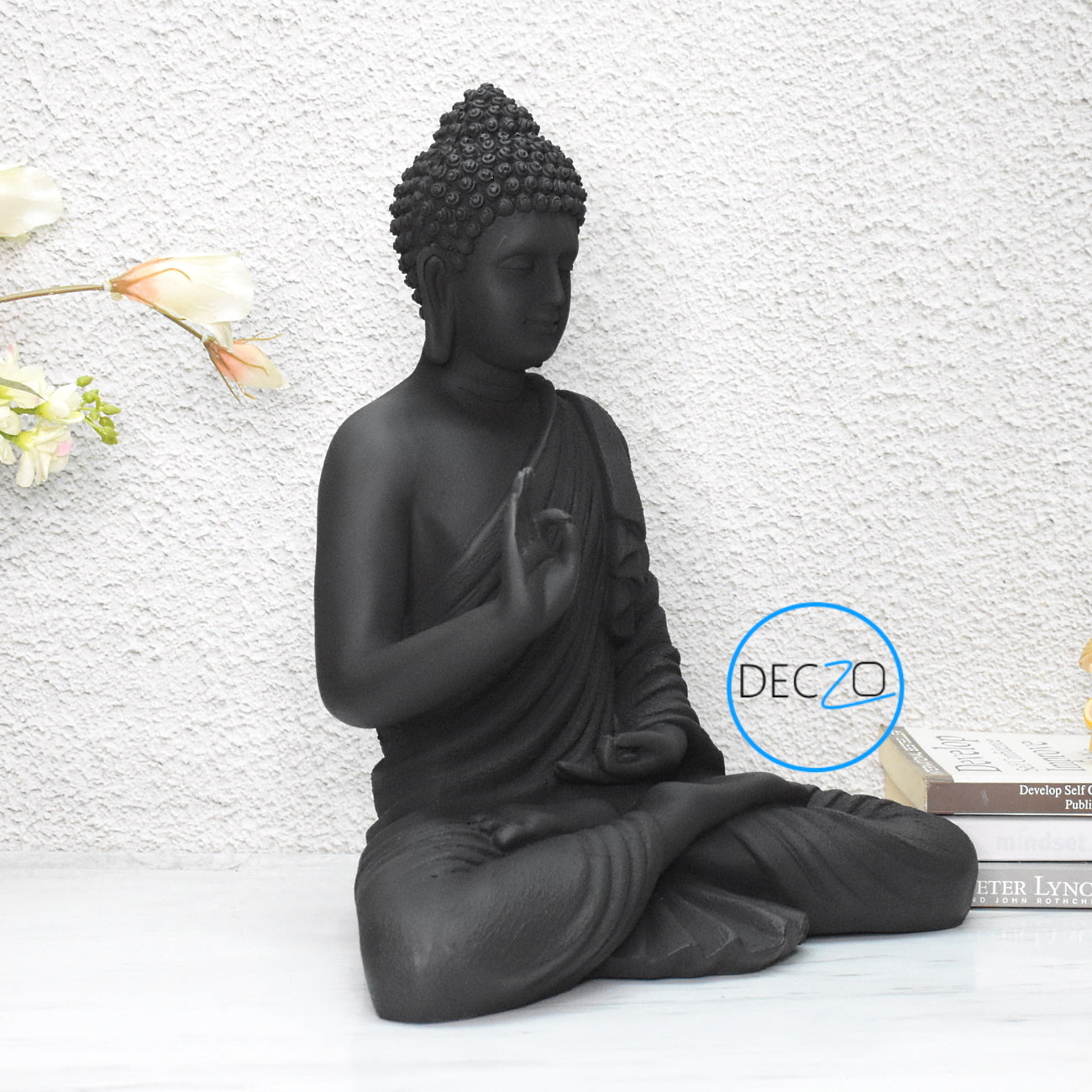 The Healing Spirit Blessing Buddha Statue : 1.25 Feet, Matt Black