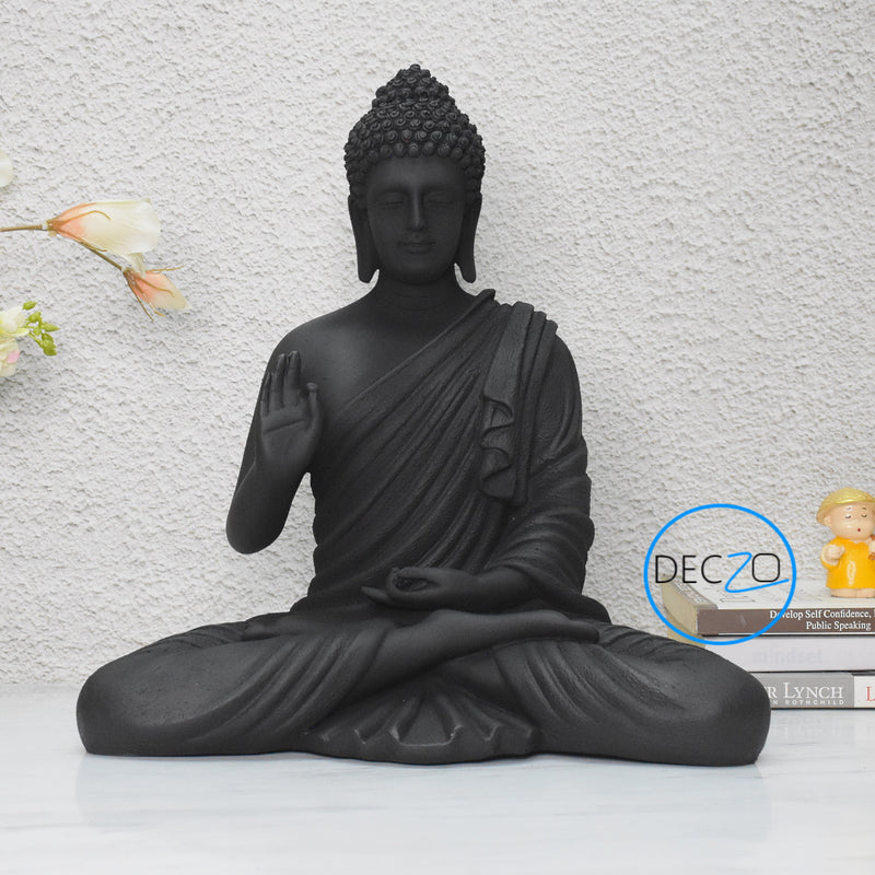 The Healing Spirit Blessing Buddha Statue : 1.25 Feet, Matt Black