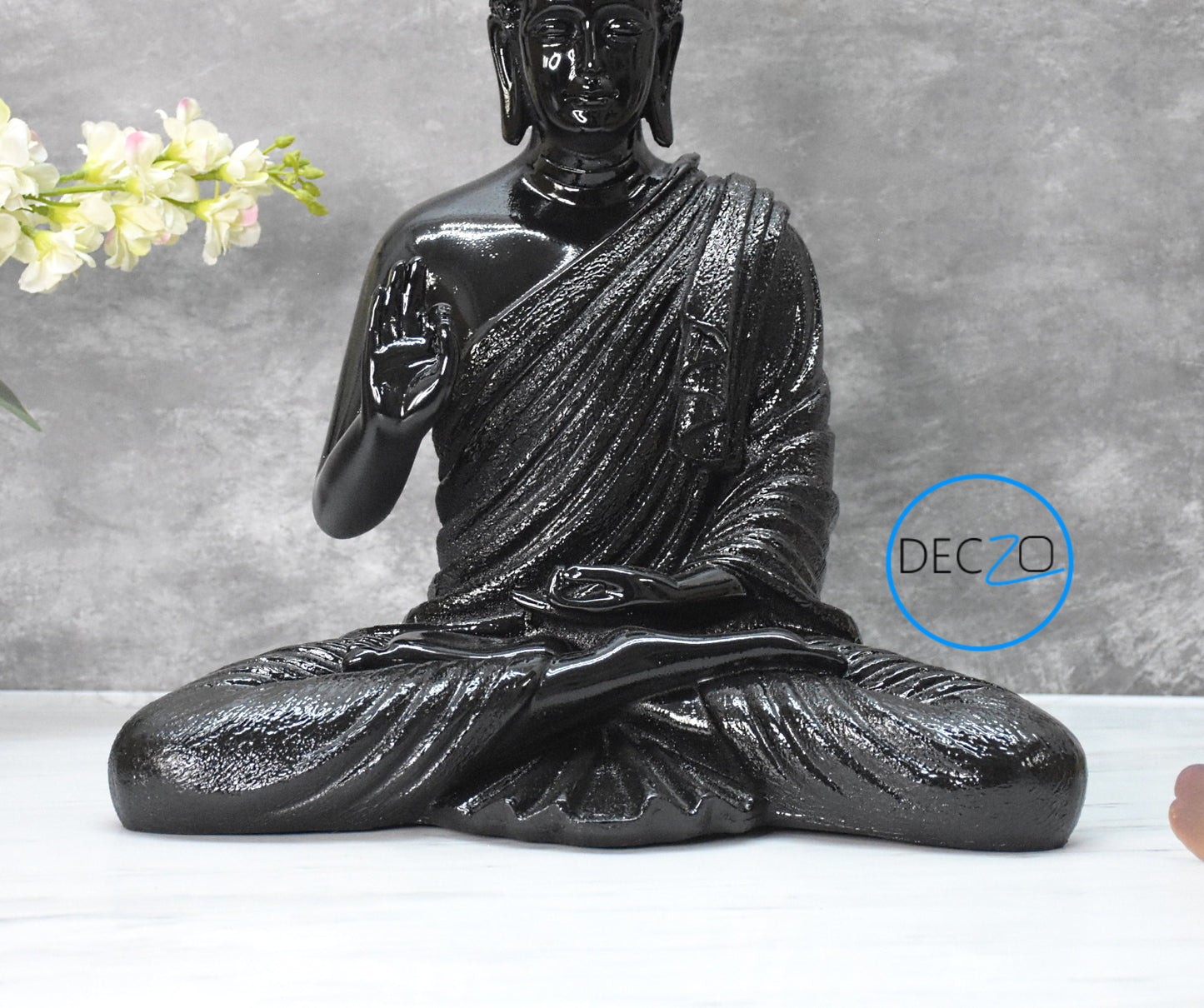 The Healing Spirit Blessing Buddha Statue : 1.25 Feet, Glossy Black