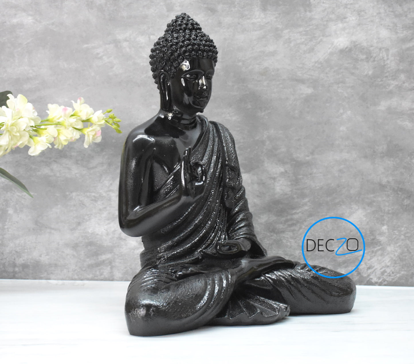 The Healing Spirit Blessing Buddha Statue : 1.25 Feet, Glossy Black