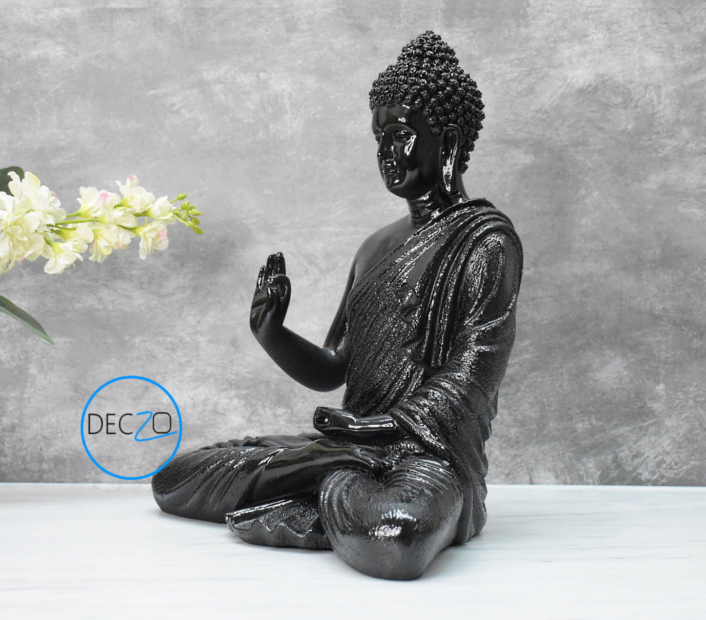 The Healing Spirit Blessing Buddha Statue : 1.25 Feet, Glossy Black