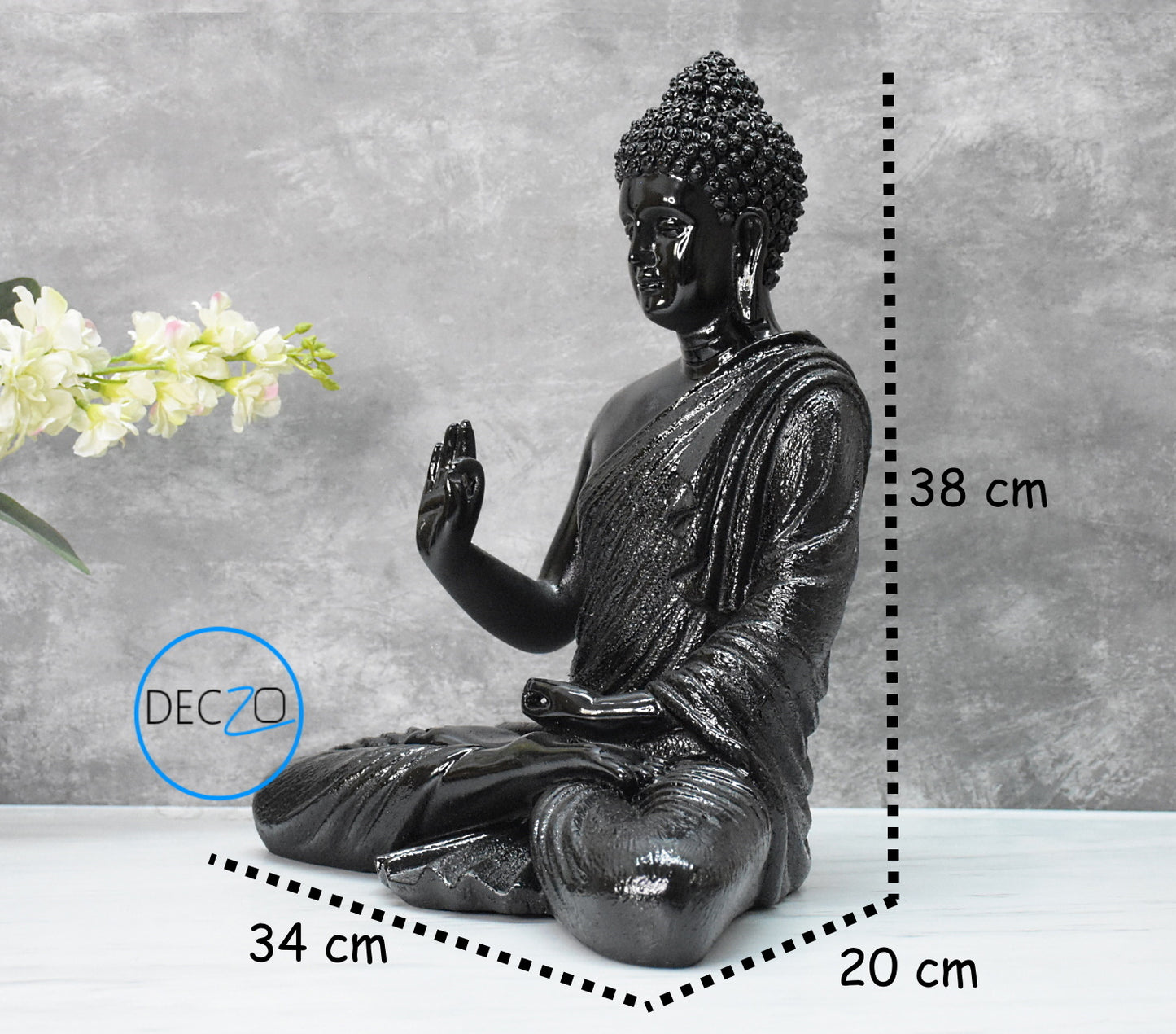 The Healing Spirit Blessing Buddha Statue : 1.25 Feet, Glossy Black