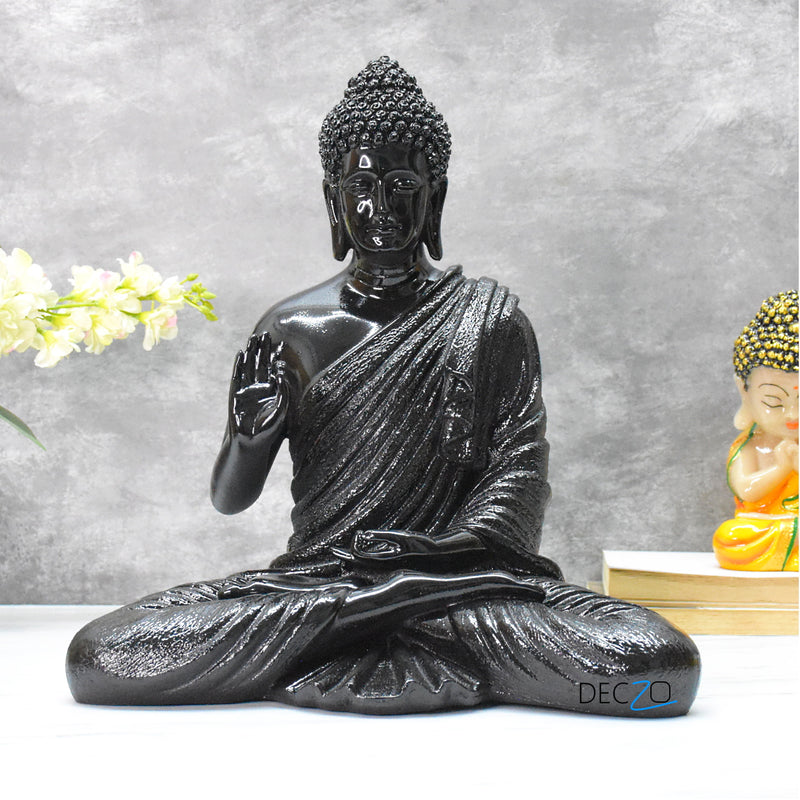 The Healing Spirit Blessing Buddha Statue : 1.25 Feet, Glossy Black