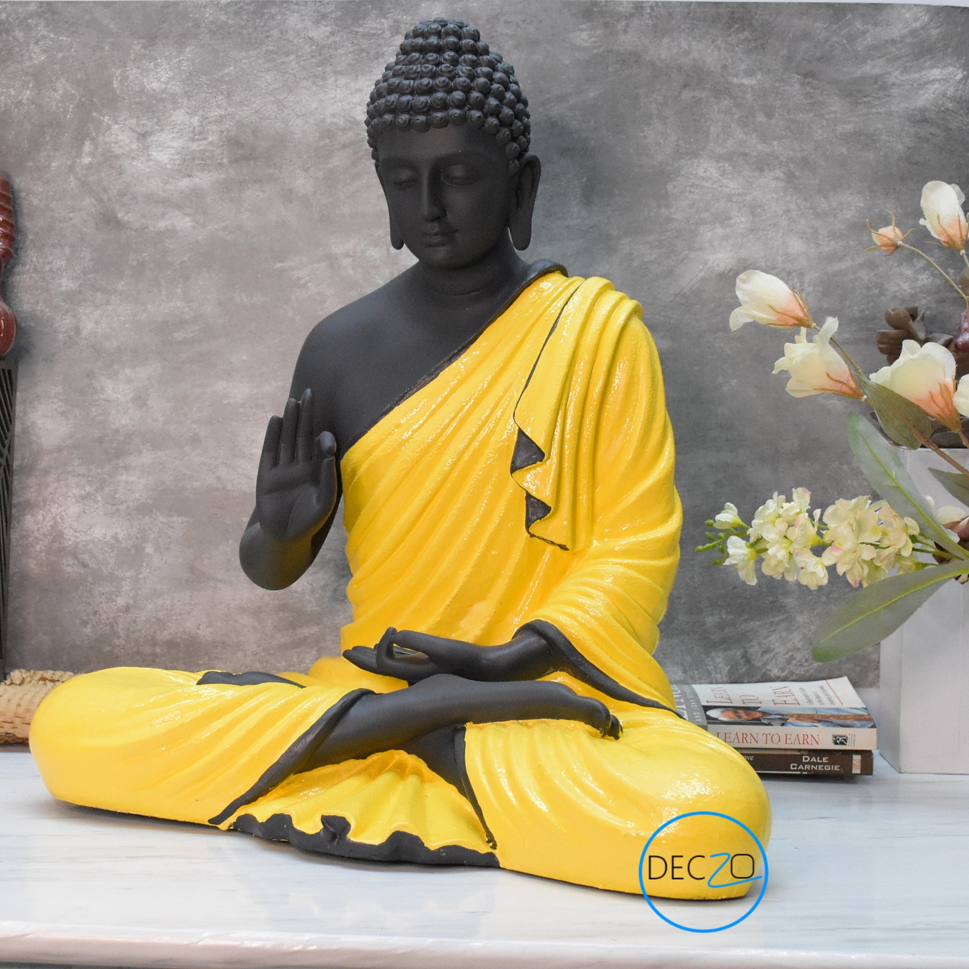 2 Feet Serene Blessing Buddha  : Black,Golden Yellow deczo