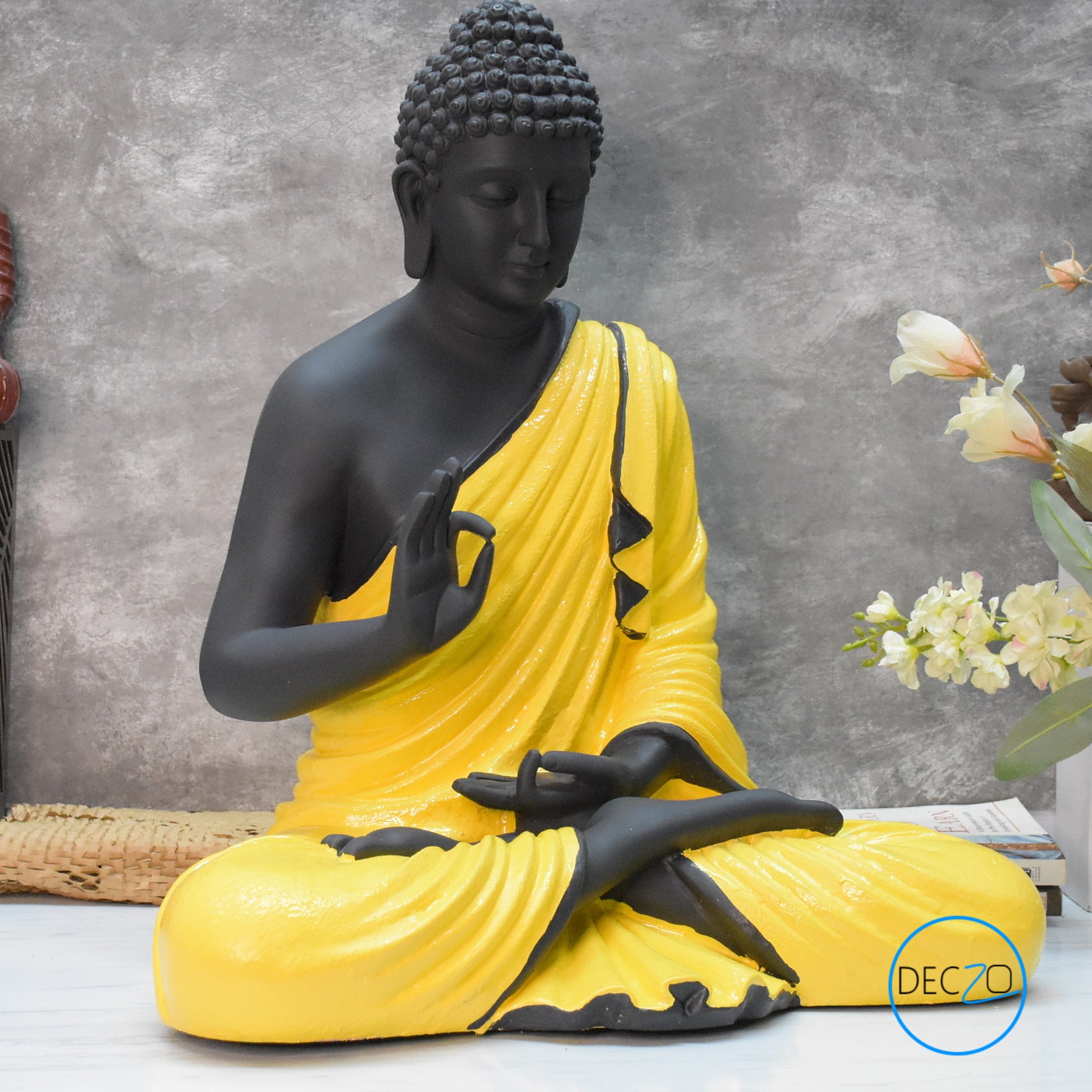 2 Feet Serene Blessing Buddha  : Black,Golden Yellow deczo