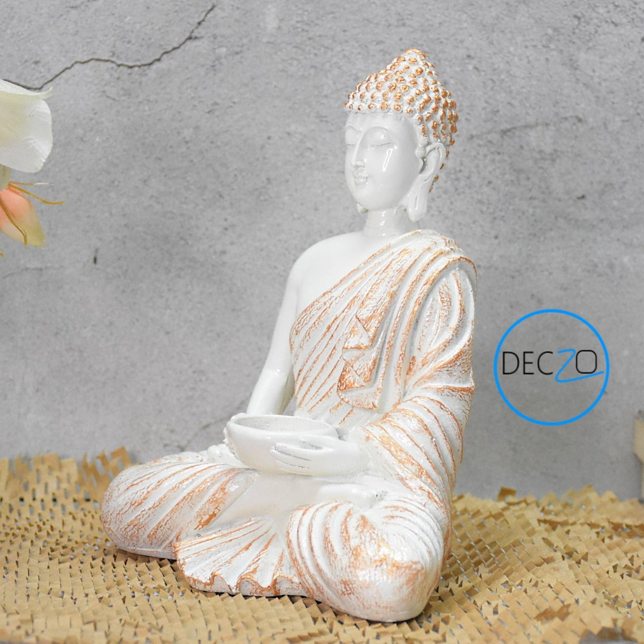 Meditating Buddha Tealight Holder : 21CM, White
