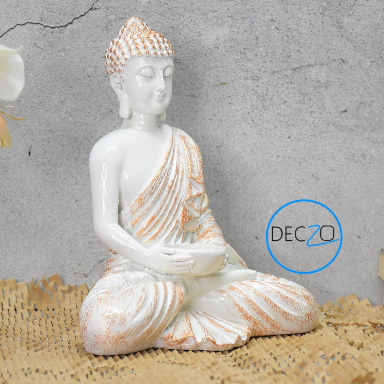 Meditating Buddha Tealight Holder : 21CM, White