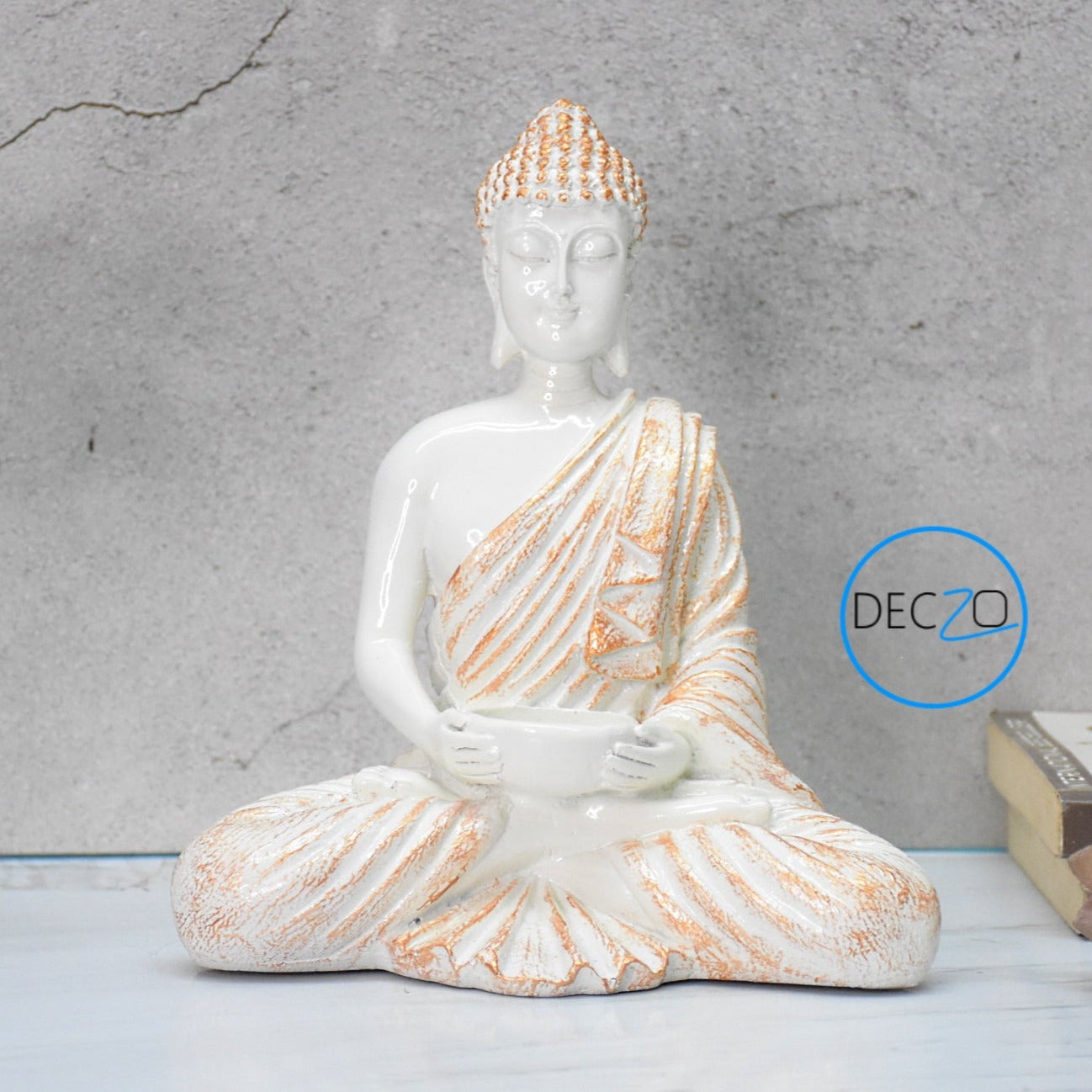 Meditating Buddha Tealight Holder : 21CM, White