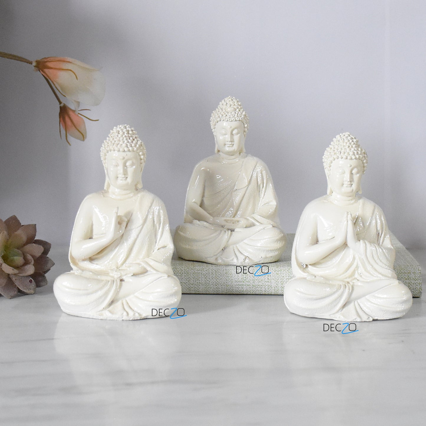 Lord Buddha statue In Three Different Positions : Off-White