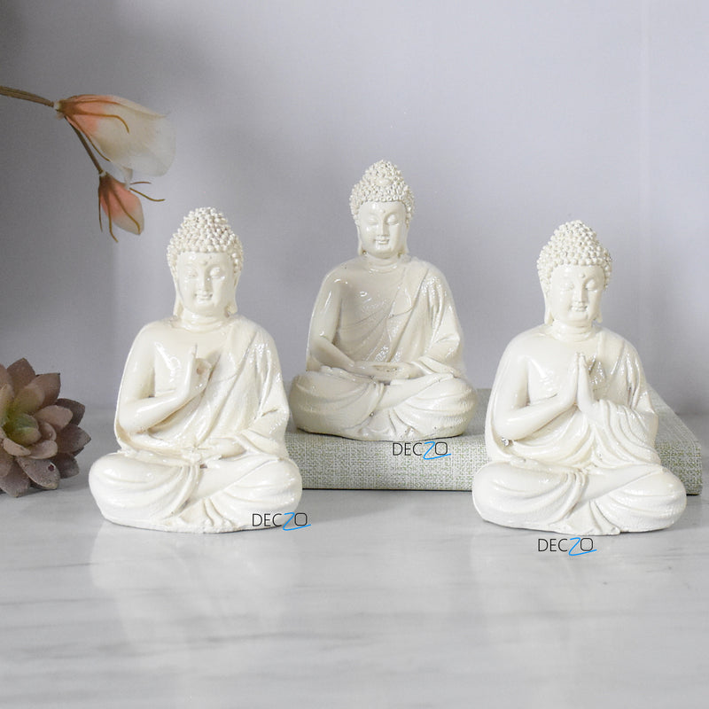 Lord Buddha statue In Three Different Positions : Off-White