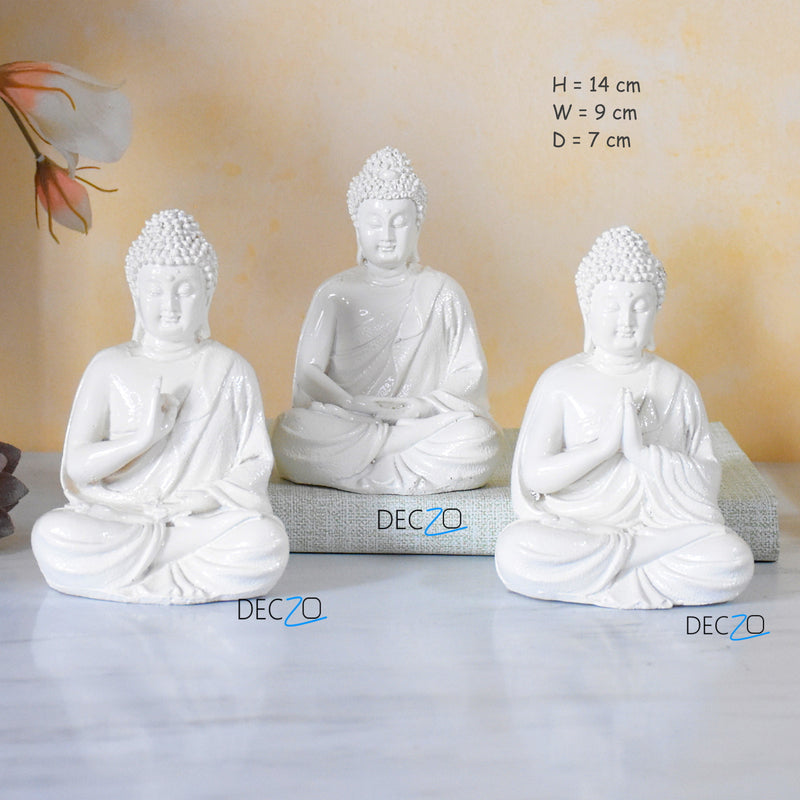 Lord Buddha statue In Three Different Positions : Off-White