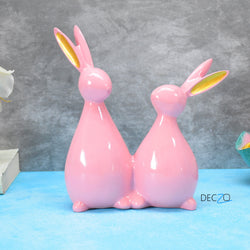Rabbit Couple Statue for Indoor , Outdoor, Gift - Pink
