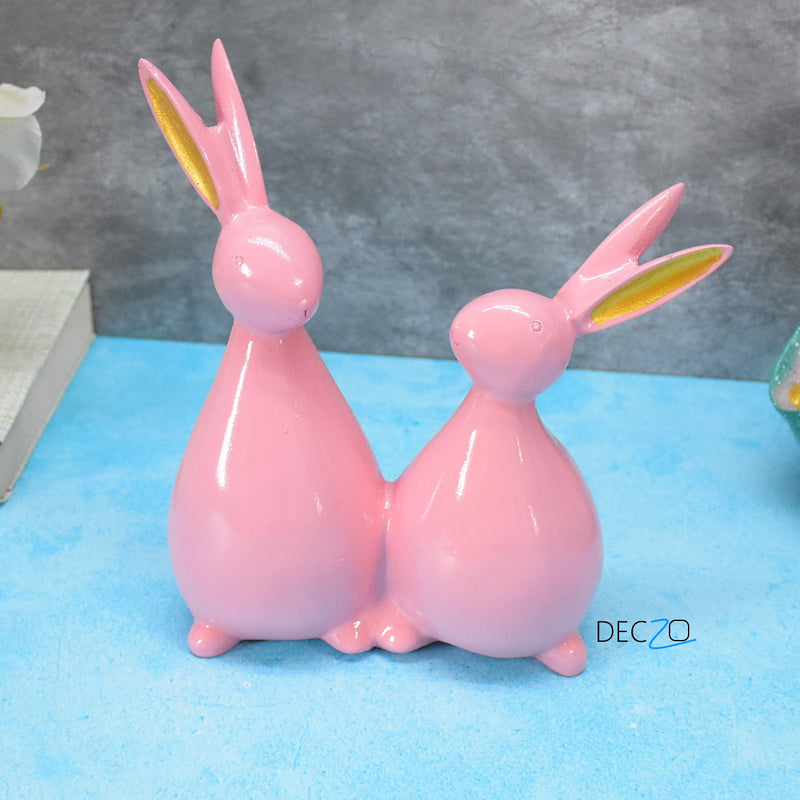 Rabbit Couple Statue for Indoor , Outdoor, Gift - Pink