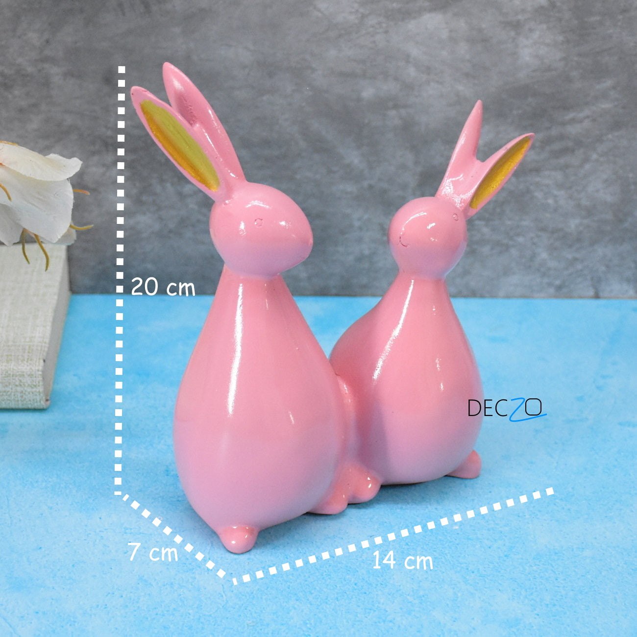 Rabbit Couple Statue for Indoor , Outdoor, Gift - Pink