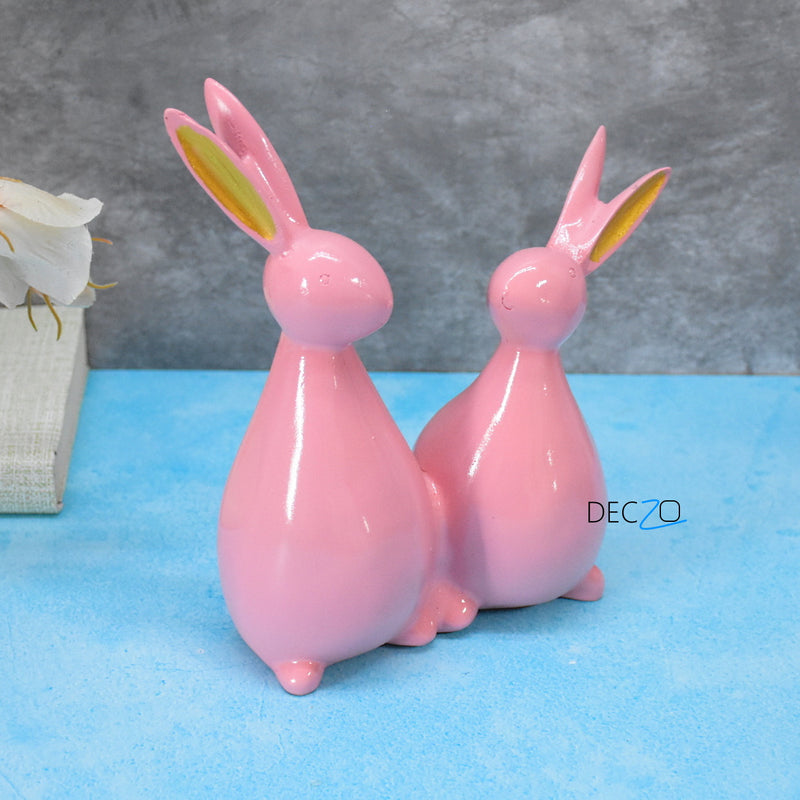 Rabbit Couple Statue for Indoor , Outdoor, Gift - Pink