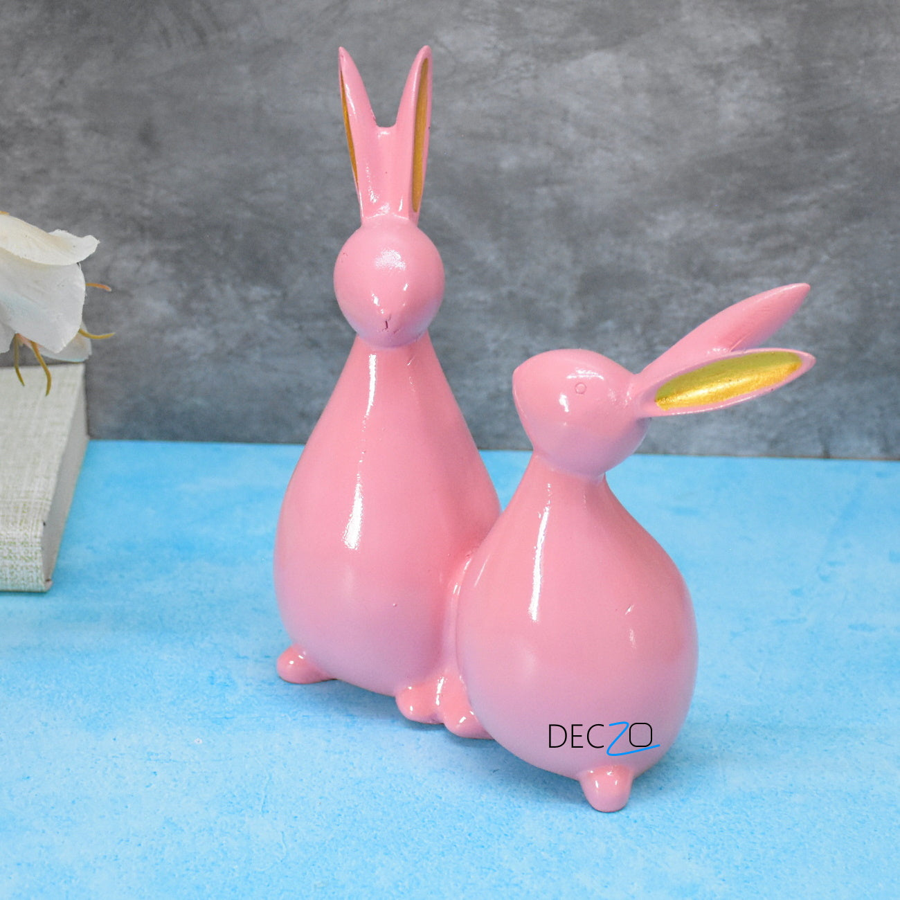 Rabbit Couple Statue for Indoor , Outdoor, Gift - Pink