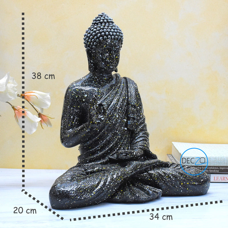 1.25 Feet Blessing Buddha Idol for Indoor and Outdoor : Black with Colorful Dotted Spray