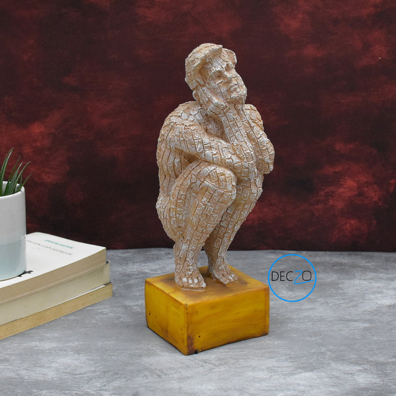Modern Art Brick Man in Thinking Position Showpiece for Table Decor, Gift