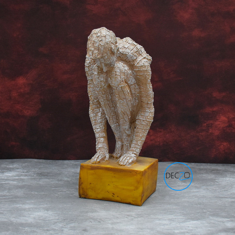 Modern Art Brick Man in Sitting Position Showpiece Table Decor, Gift