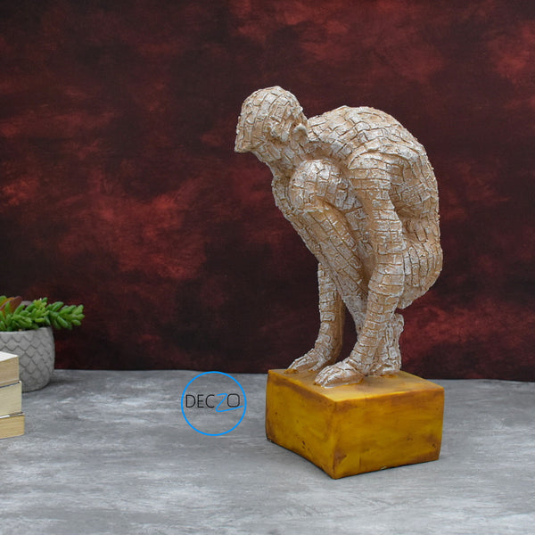 Modern Art Brick Man in Sitting Position Showpiece Table Decor, Gift