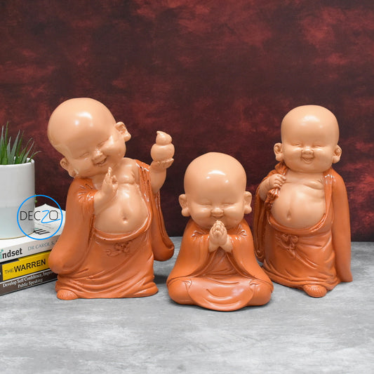Set of 3 Different Baby Monk Showpieces : Orange