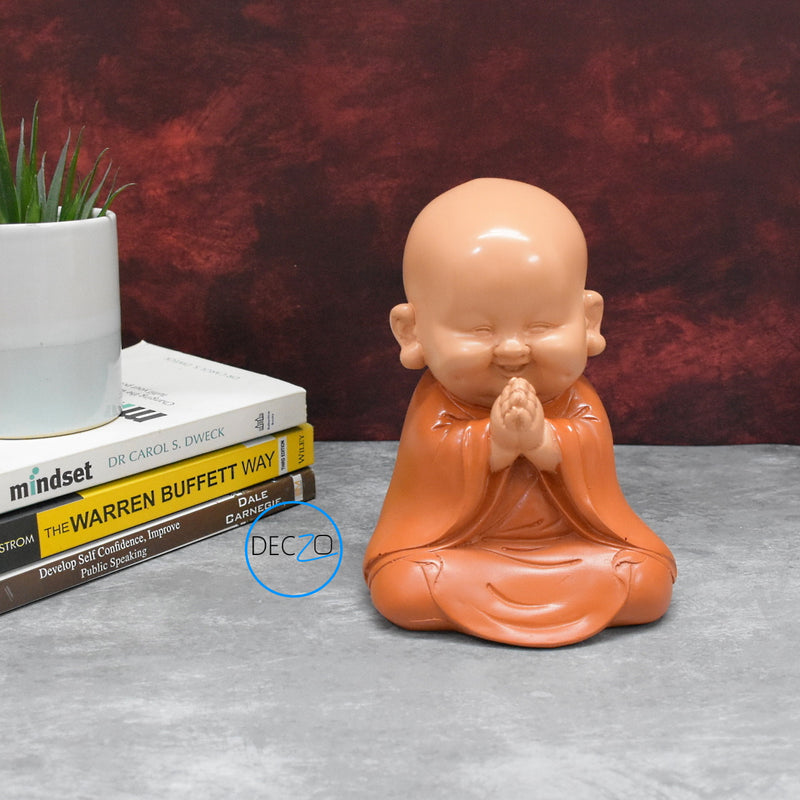 Set of 3 Different Baby Monk Showpieces : Orange