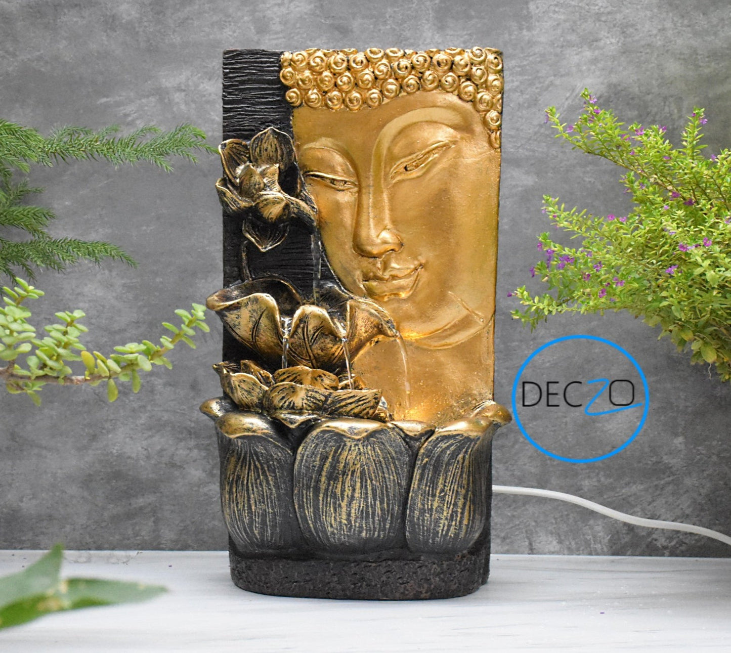 Buddha Face with Lotus Wall and Table Water Fountain : 37 CM, Multicolor - deczo