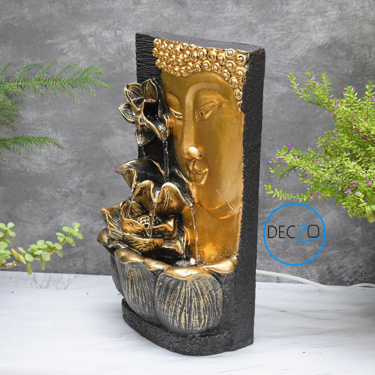Buddha Face with Lotus Wall and Table Water Fountain : 37 CM, Multicolor - deczo