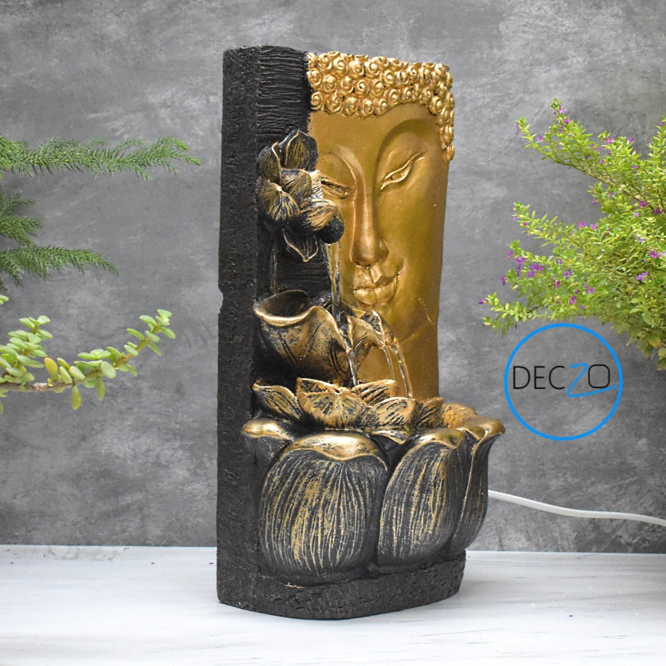 Buddha Face with Lotus Wall and Table Water Fountain : 37 CM, Multicolor - deczo