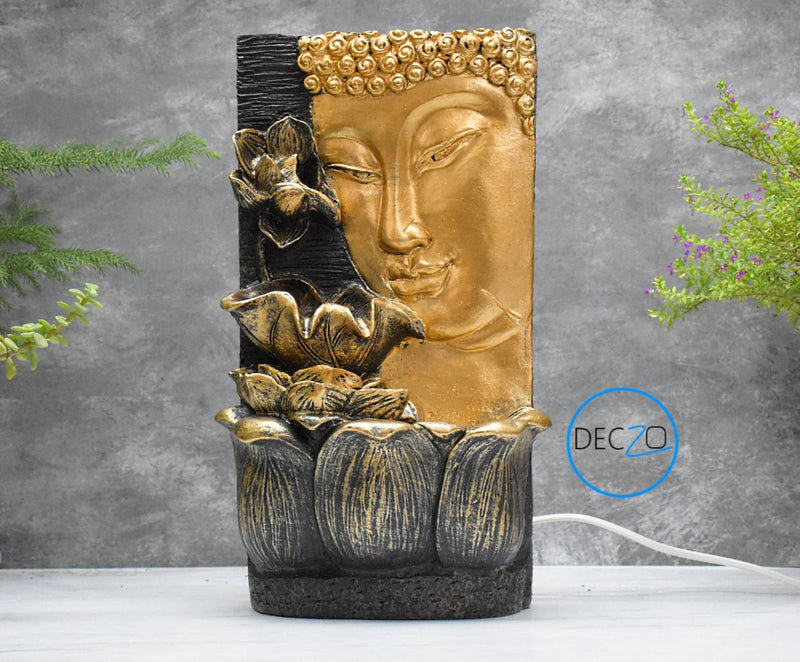 Buddha Face with Lotus Wall and Table Water Fountain : 37 CM, Multicolor - deczo