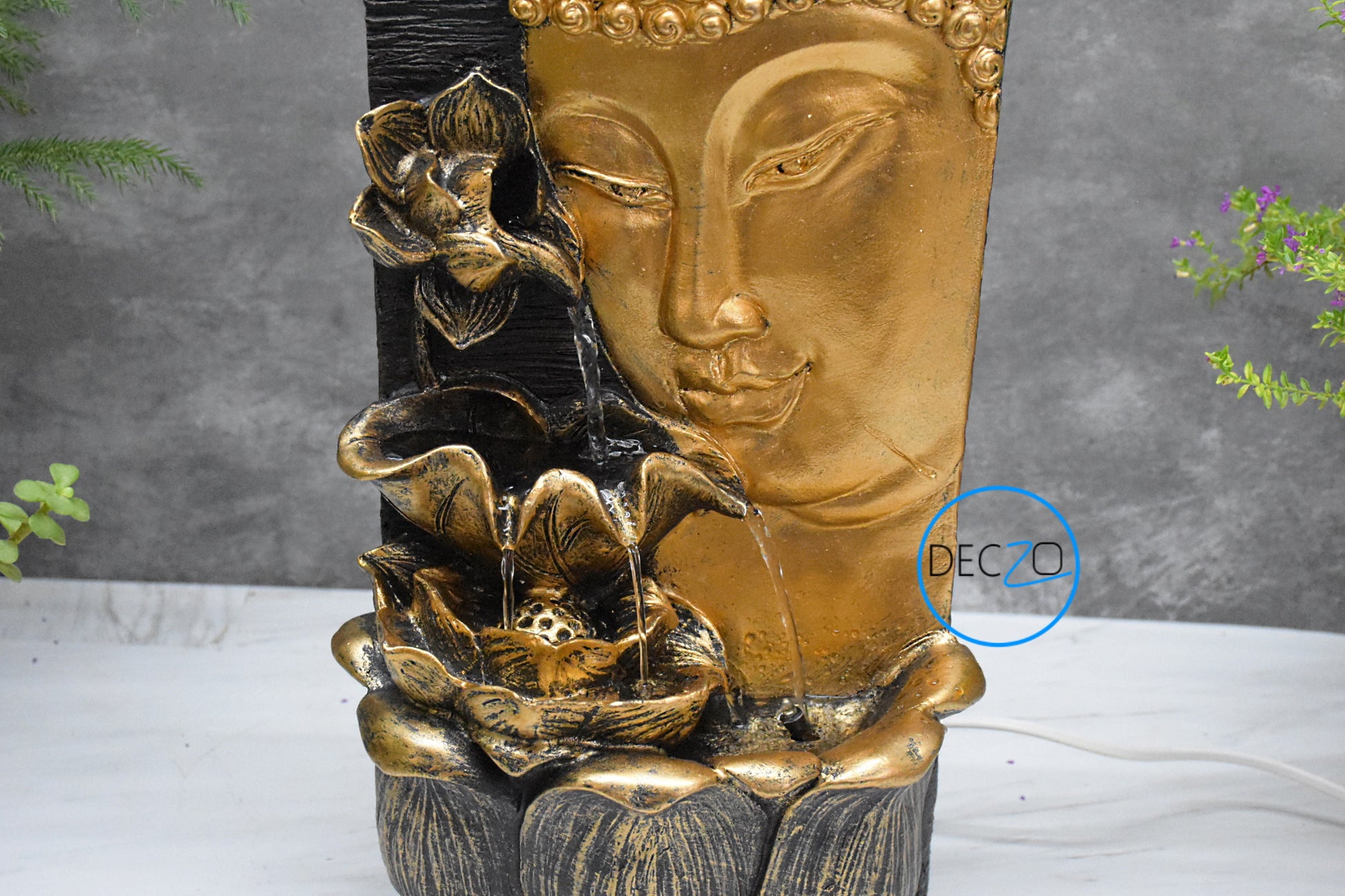 Buddha Face with Lotus Wall and Table Water Fountain : 37 CM, Multicolor - deczo