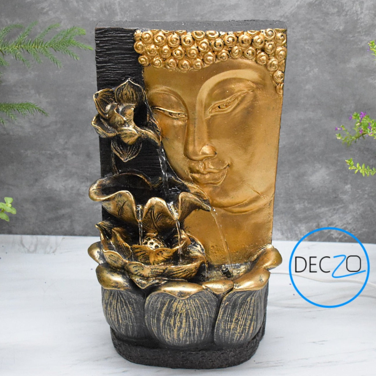 Buddha Face with Lotus Wall and Table Water Fountain : 37 CM, Multicolor - deczo