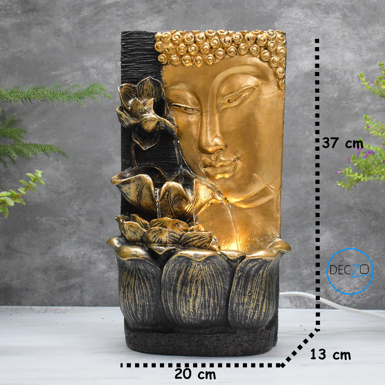Buddha Face with Lotus Wall and Table Water Fountain : 37 CM, Multicolor - deczo