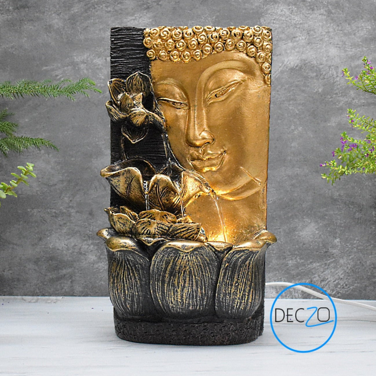 Buddha Face with Lotus Wall and Table Water Fountain : 37 CM, Multicolor - deczo