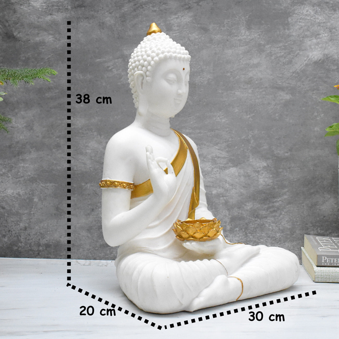 Large  Moksha Buddha Statue: 1.25 Feet, White