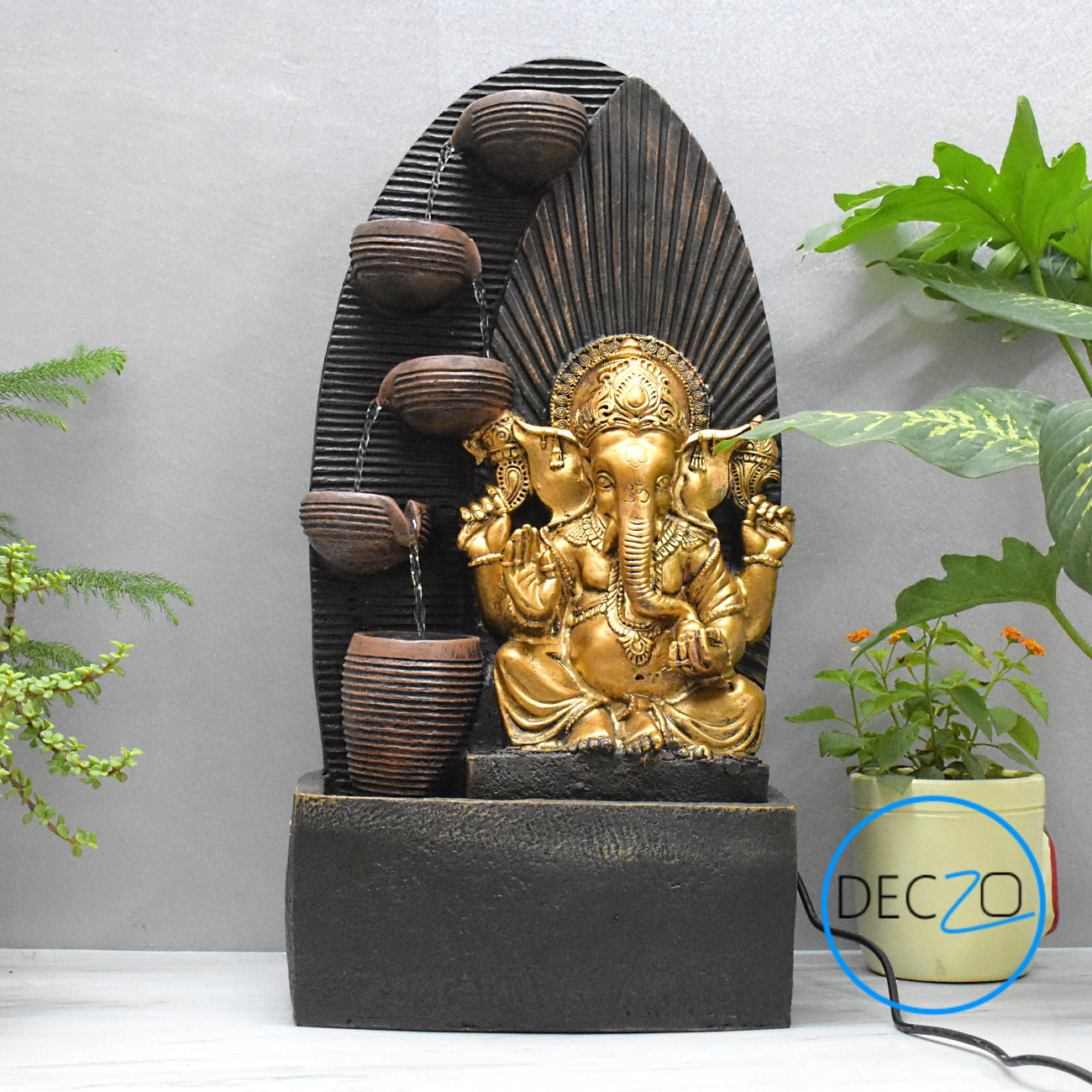 2.5 feet  Large Cascade Harmony Ganesha Poly-resin Fountain  - Brown