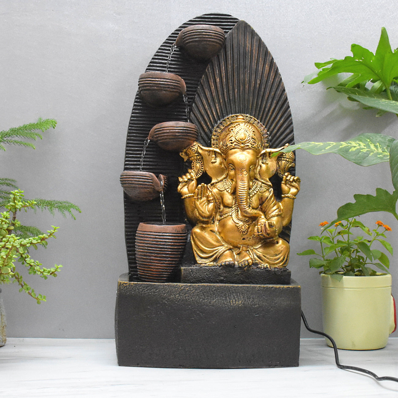 2.5 feet  Large Cascade Harmony Ganesha Poly-resin Fountain  - Brown