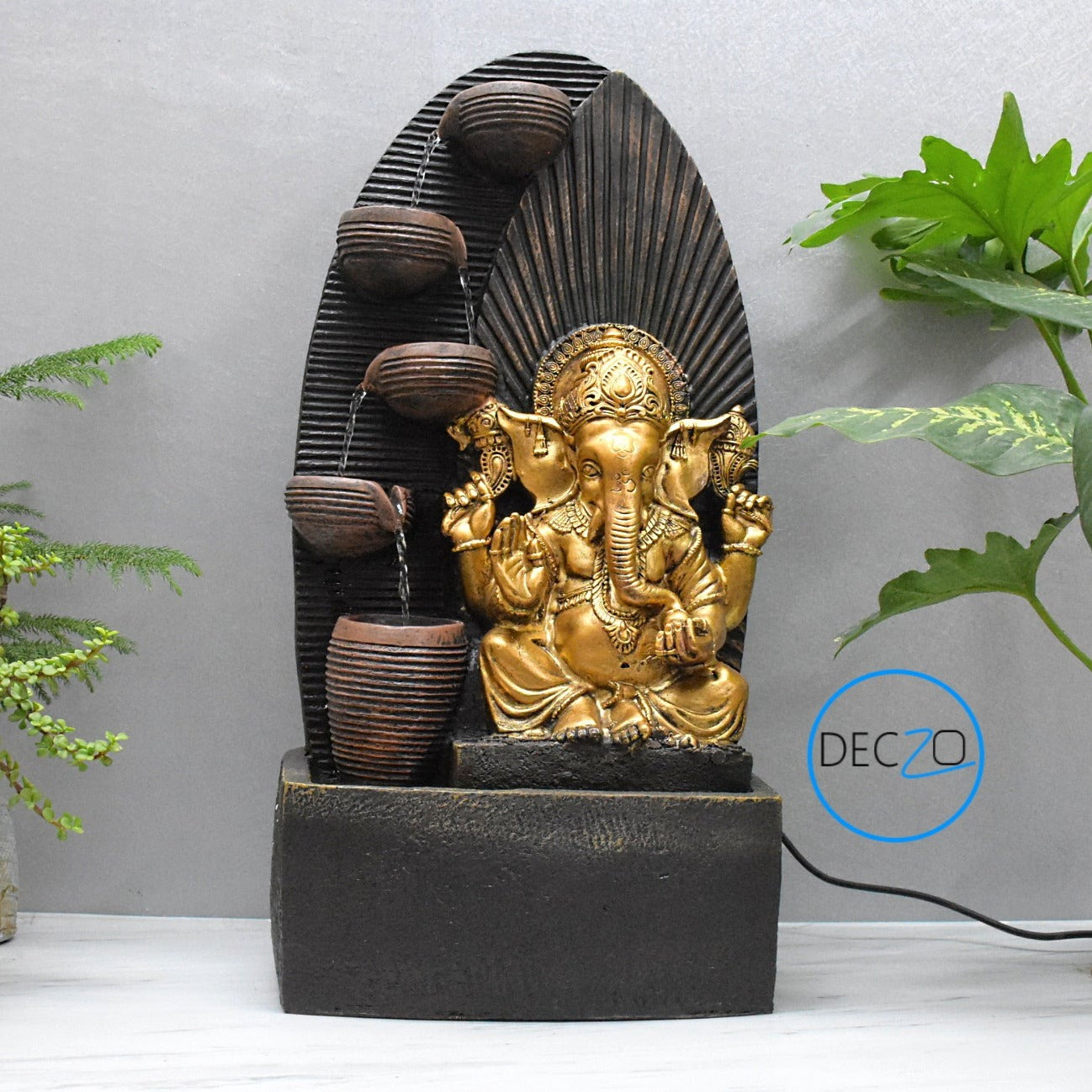 2.5 feet  Large Cascade Harmony Ganesha Poly-resin Fountain  - Brown