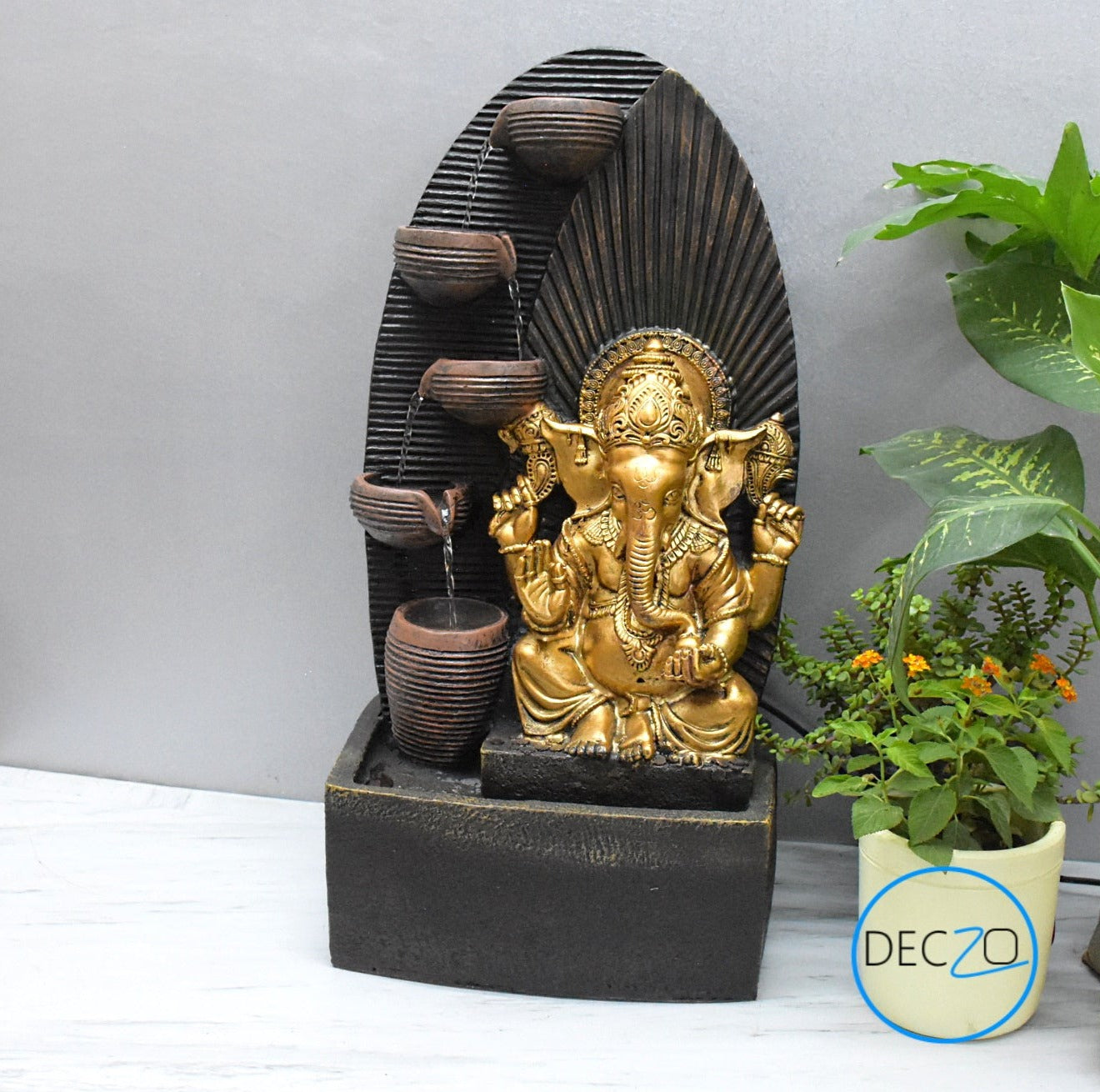 2.5 feet  Large Cascade Harmony Ganesha Poly-resin Fountain  - Brown