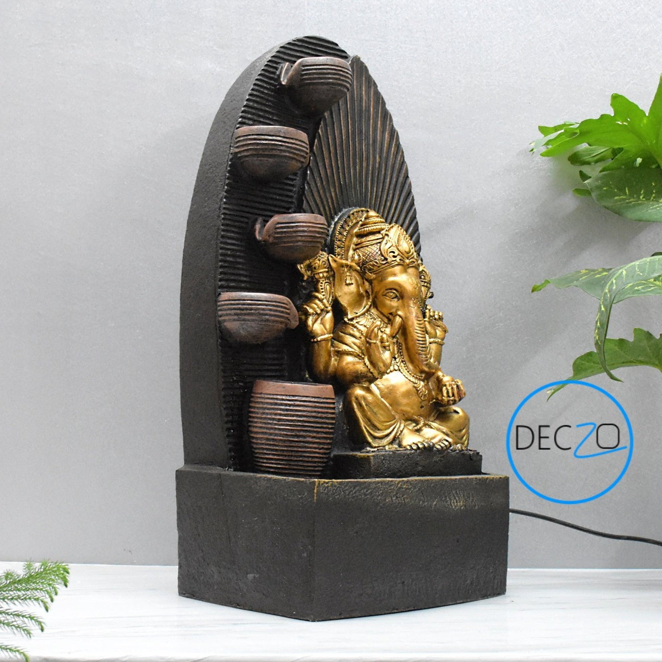 2.5 feet  Large Cascade Harmony Ganesha Poly-resin Fountain  - Brown